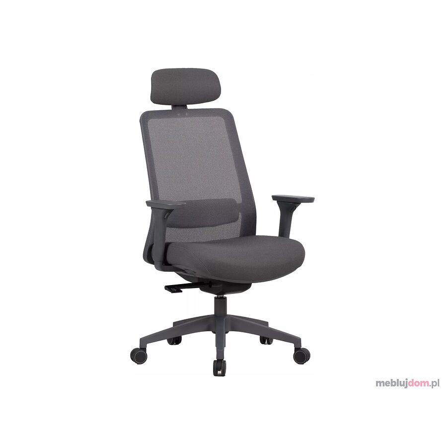 Szary fotel ergonomiczny Q-718H Signal z regulowanymi podłokietnikami i podpórką lędźwiową