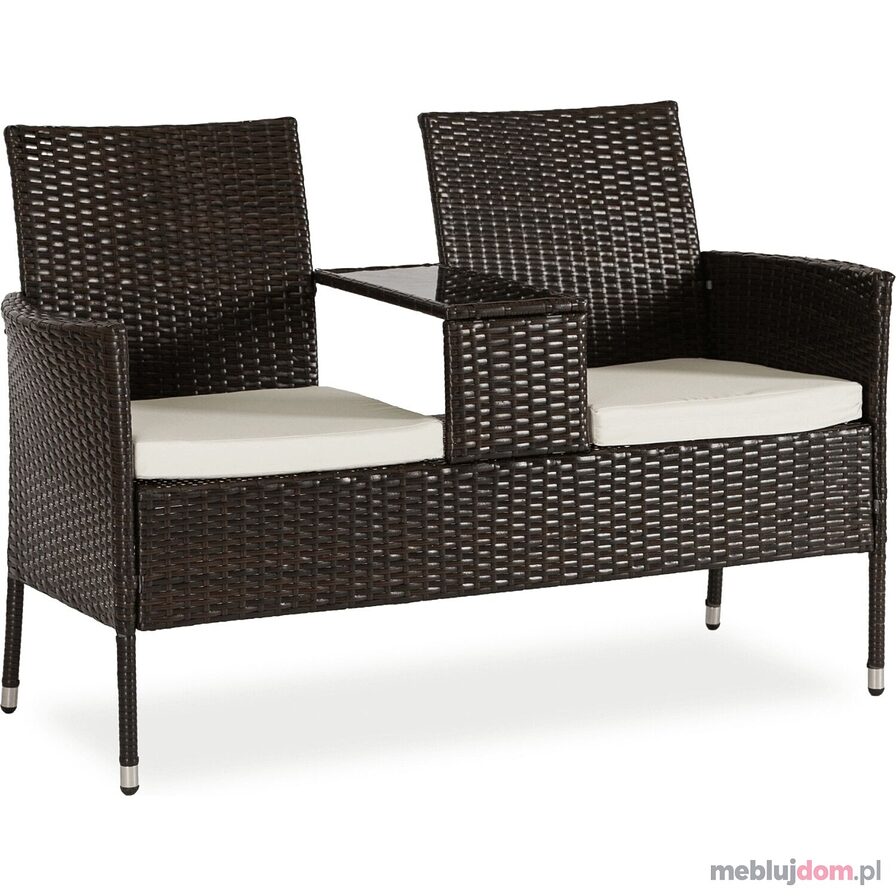 Brązowa sofa ogrodowa KENT z beżowymi poduszkami