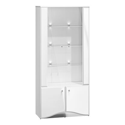 Biała dwudrzwiowa witryna GLAMOUR 01 z lustrzanym cokołem