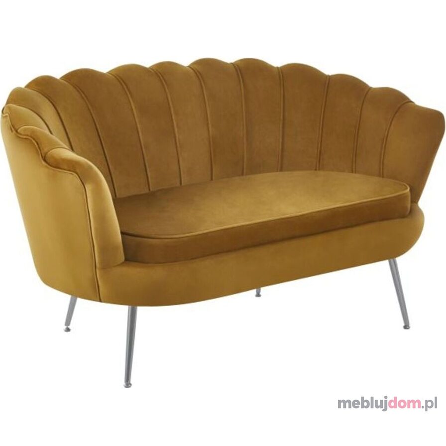 Sofa SF1-FX w kształcie muszelki w odcieniu curry na metalowych srebrnych nogach