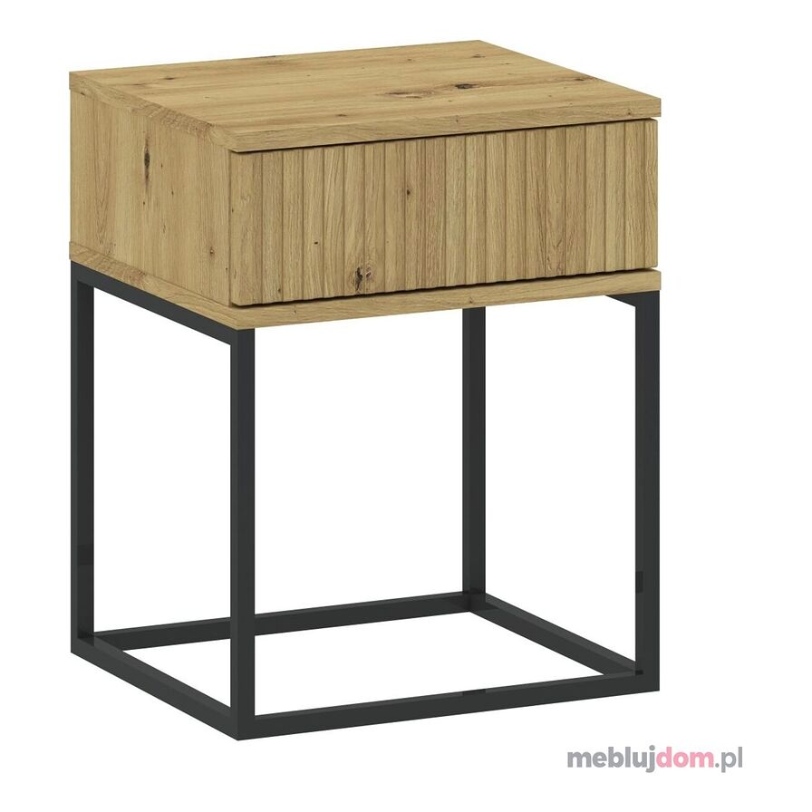 Szafka nocna SN8-FX w odcieniu dębu artisan z szufladą na metalowej czarnej podstawie 