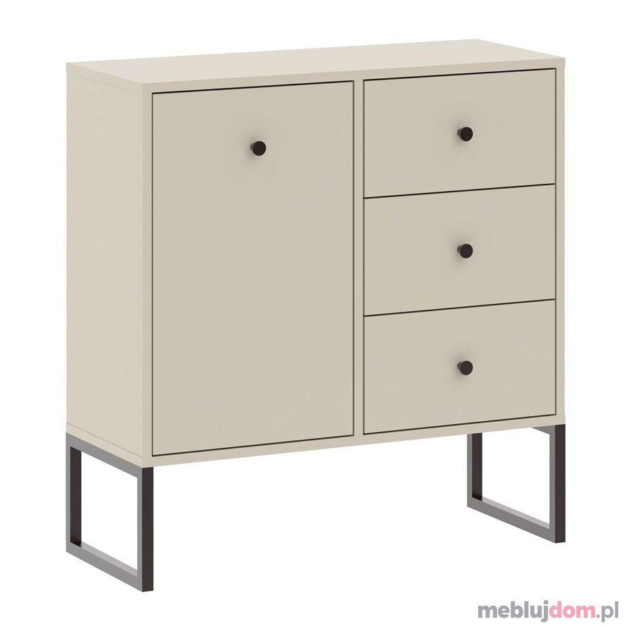 Komoda KOM4-FX (1D3S) z szufladami w odcieniu kaszmiru na czarnej metalowej podstawie