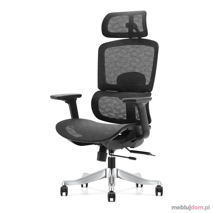 Fotel ergonomiczny OTUS czarny siatkowy z zagłówkiem 