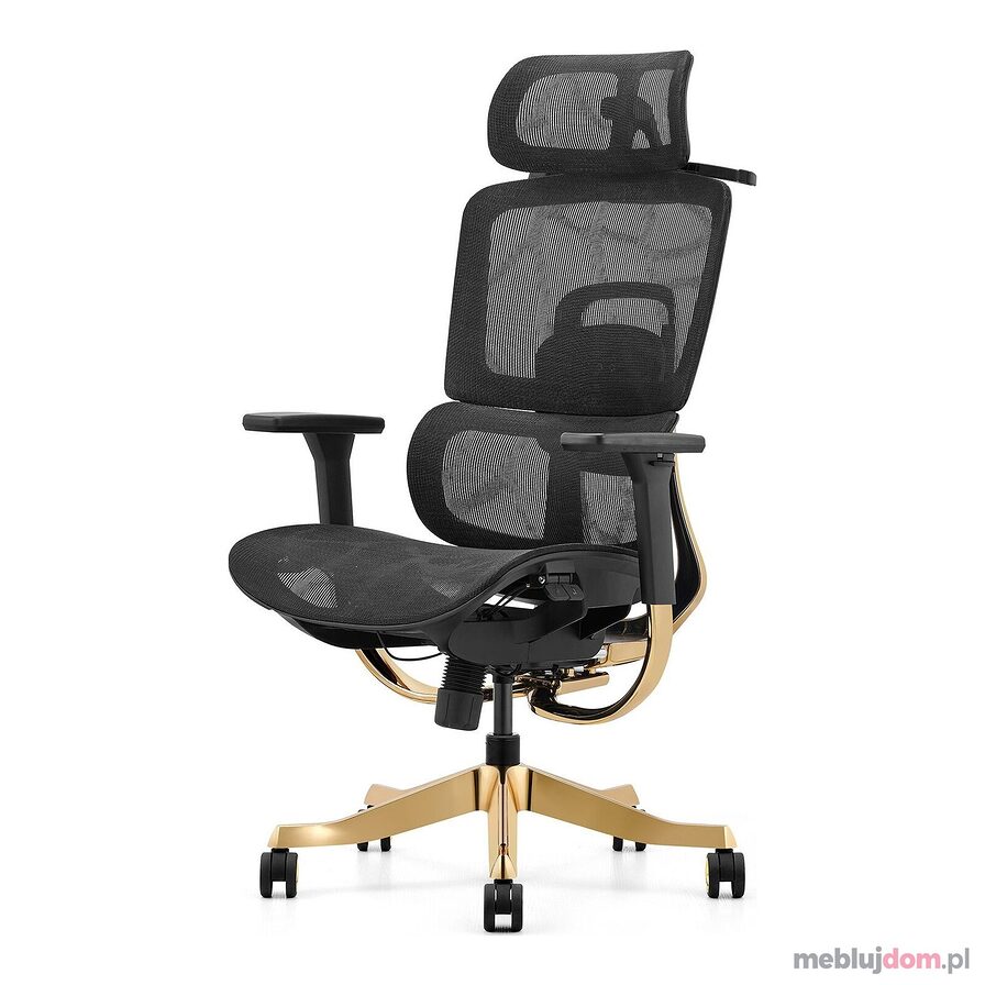 Fotel ergonomiczny GLAMOUR GOLD na złotej podstawie siatkowy czarny