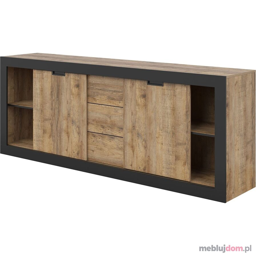Komoda TUDOR 25 w odcieniu dębu samdal z czarnymi detalami