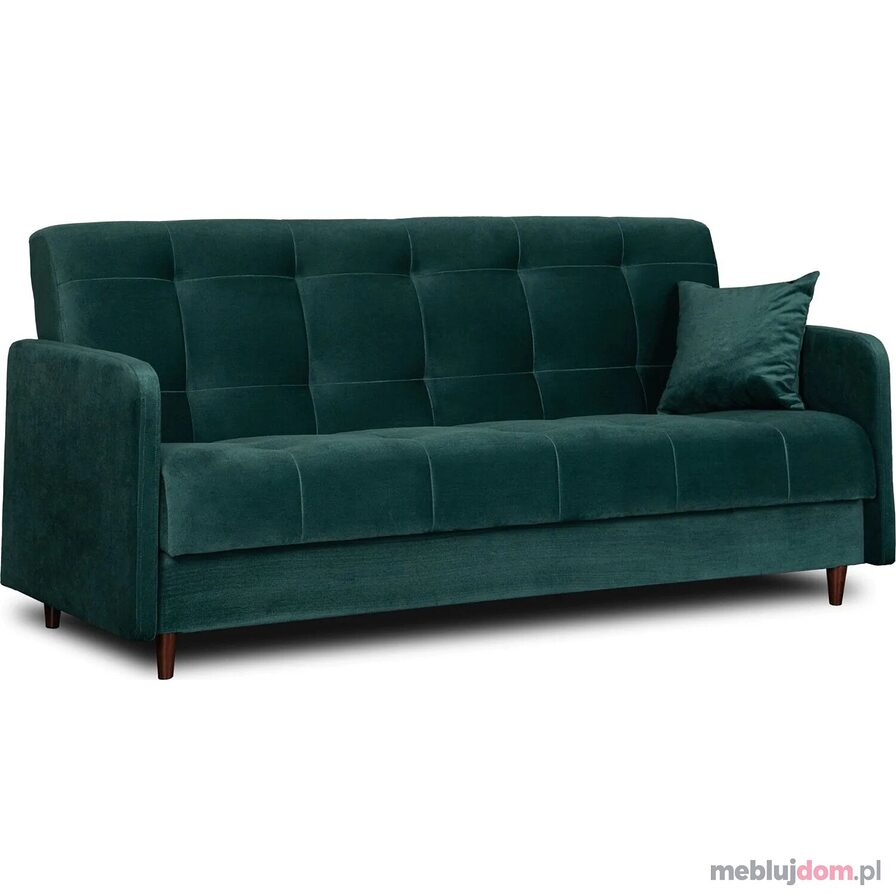 Zielona welurowa sofa z funkcją spania TIVOLI pojemnik na pościel