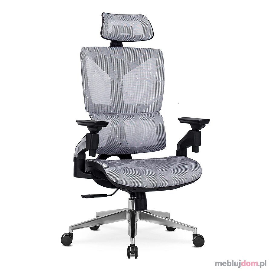 Fotel obrotowy MARTIN w szarym kolorze z regulacją zagłówka i podłokietników