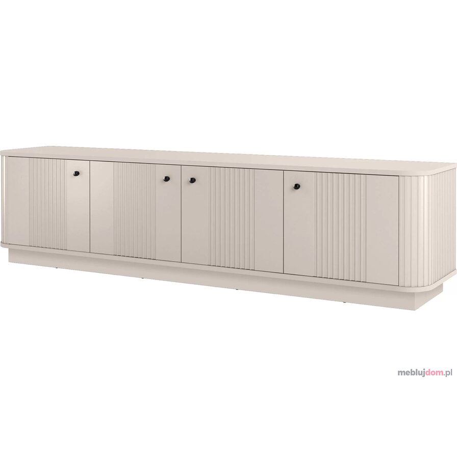 Szafka RTV VESPER 3 187 4D w kolorze kaszmir, ryflowania, czarne uchwyty