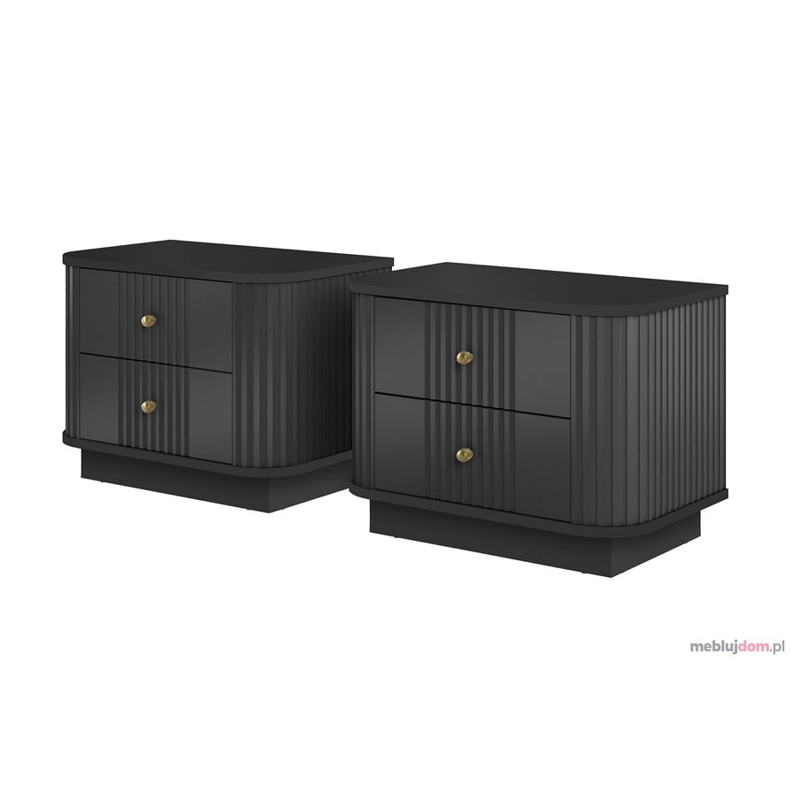 Zestaw szafek nocnych VESPER 3 GOLD 56 2SZ czarne z ryflowaniami, złote uchwyty