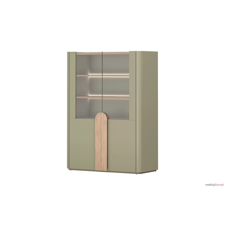Witryna AMILIO 100 w odcieniu eukaliptus / dąb baltic dune / uchwyty dąb naturalny