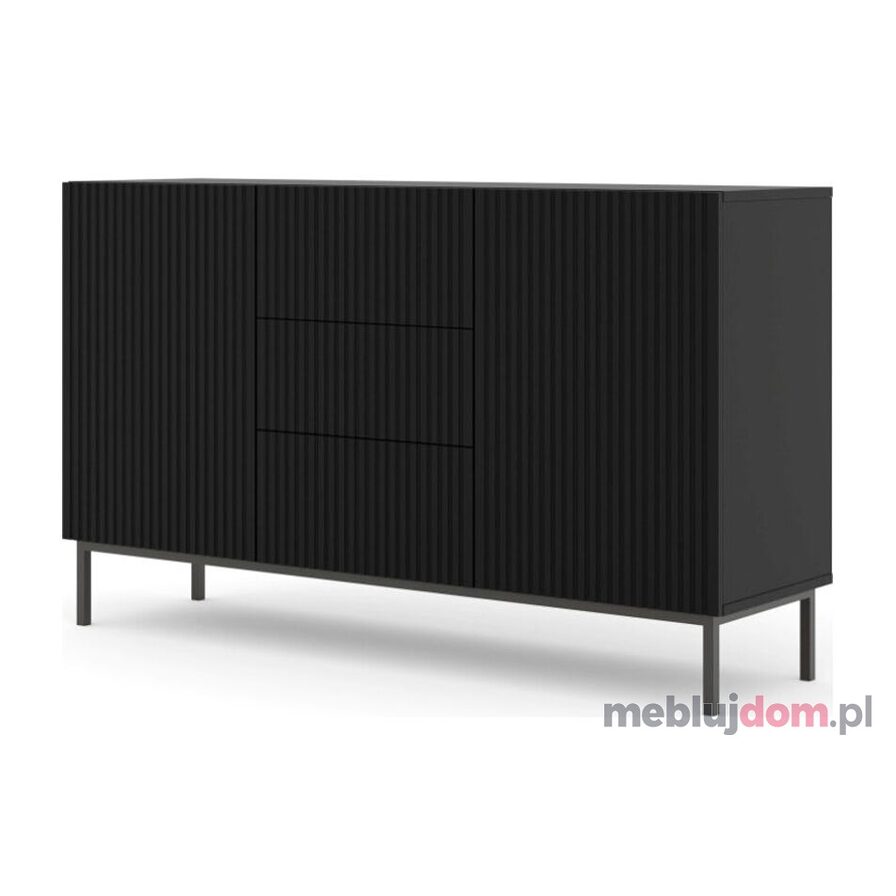 Komoda CARISMA STRAMP BLACK B 150 2D3S czarna na czarnej metalowej podstawie