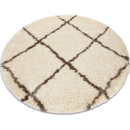 Dywan FLUFFY 2373 koło shaggy kratka, trellis - krem / beż
