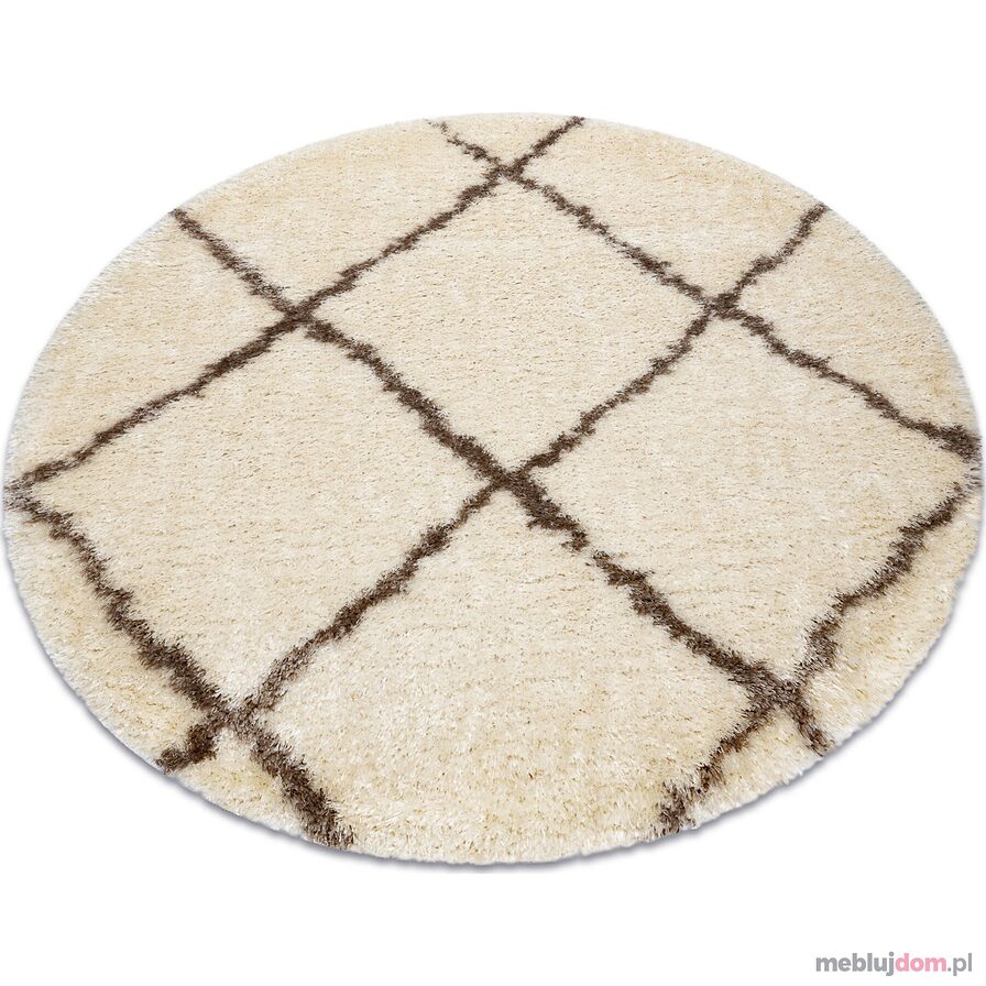Dywan FLUFFY 2373 koło shaggy kratka, trellis - krem / beż
