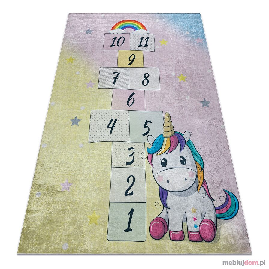 Dywan do prania BAMBINO 54060 Jednorożec, klasy dla dzieci, antypoślizgowy - różowy / żółty