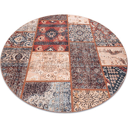Dywan ANTIKA ancient rust, koło nowoczesny patchwork, grecki do prania - terakota