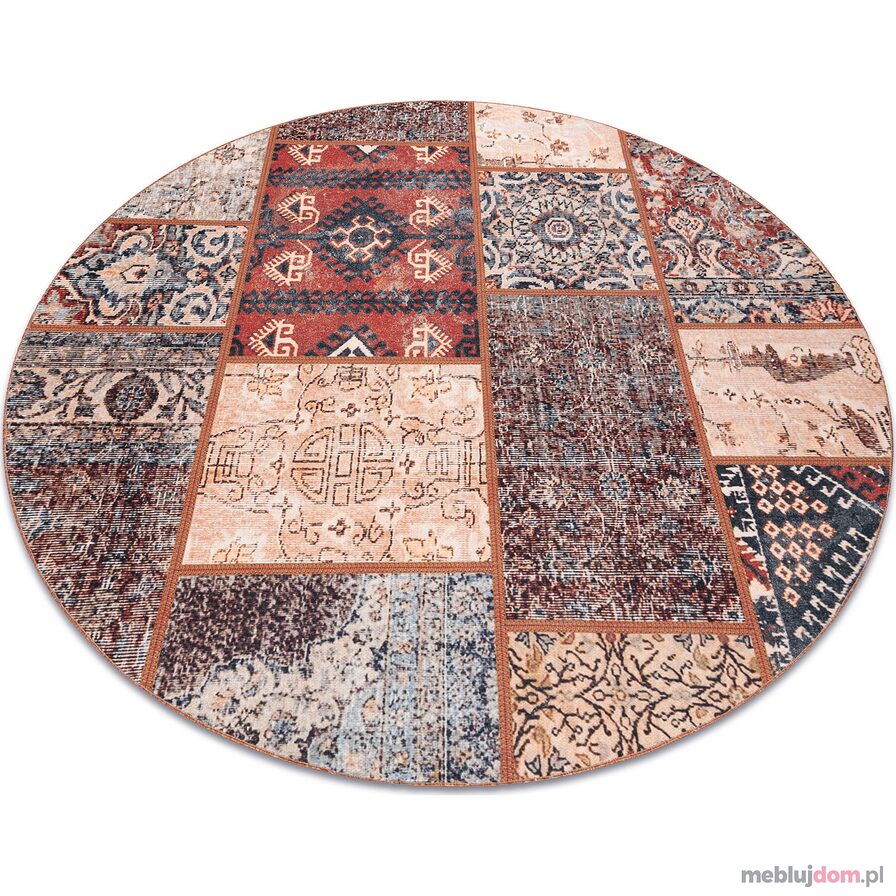 Dywan ANTIKA ancient rust, koło nowoczesny patchwork, grecki do prania - terakota
