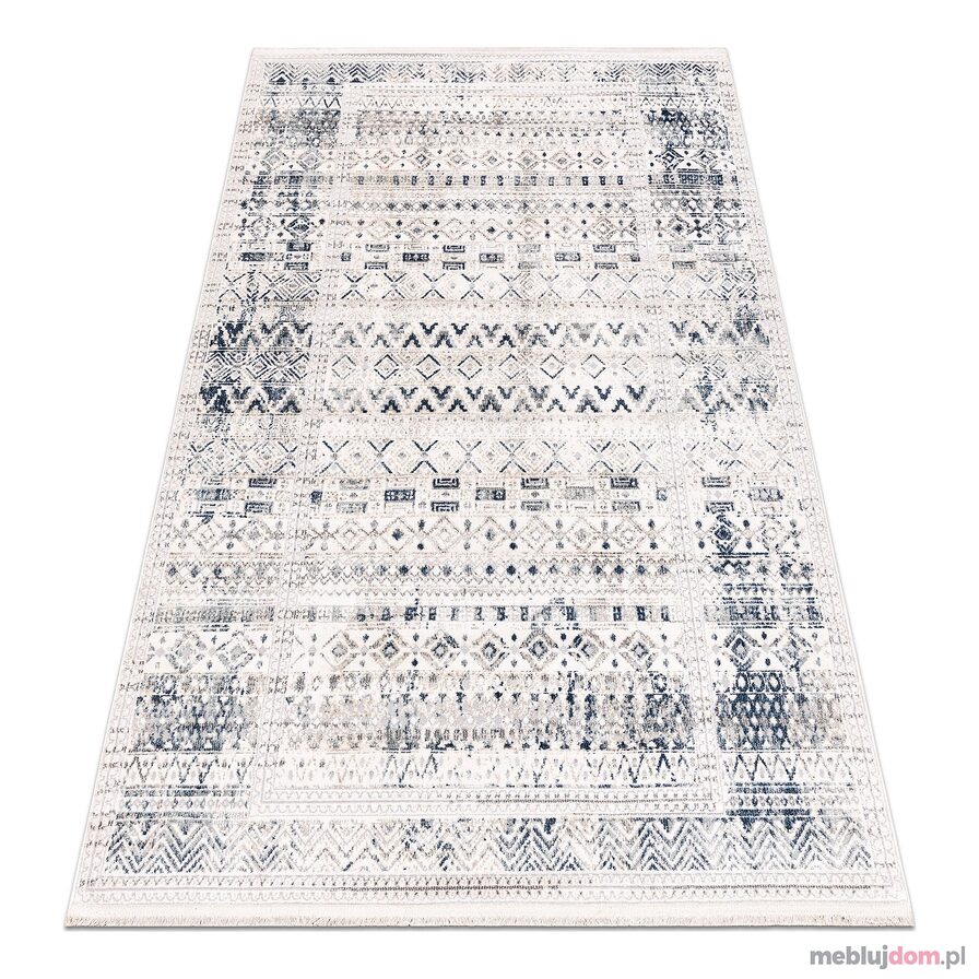 Dywan DISTIN 0833A granatowy / niebieski / biały nowoczesny - Boho, vintage, frędzle
