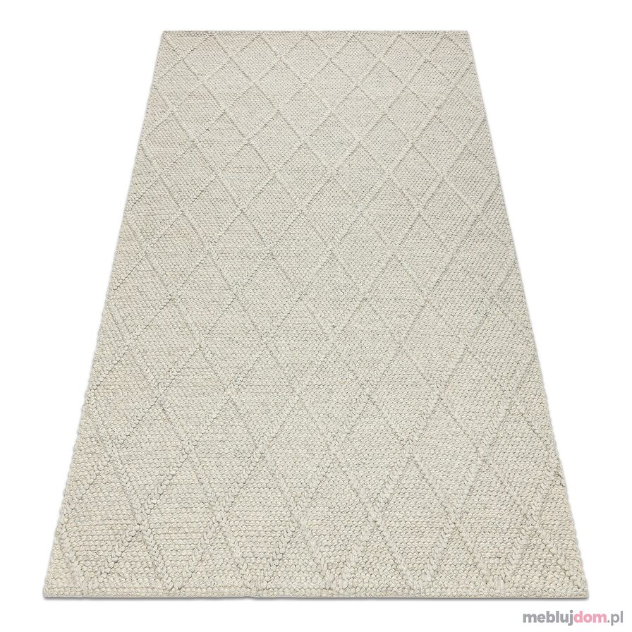 Dywan wełniany TAHAR 99001C beżowy - RĘCZNIE TKANY pętęlkowy, Romby, boho