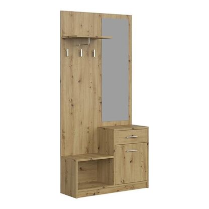 Zestaw mebli do przedpokoju PERGO w kolorze dąb artisan wieszak lustro szafka
