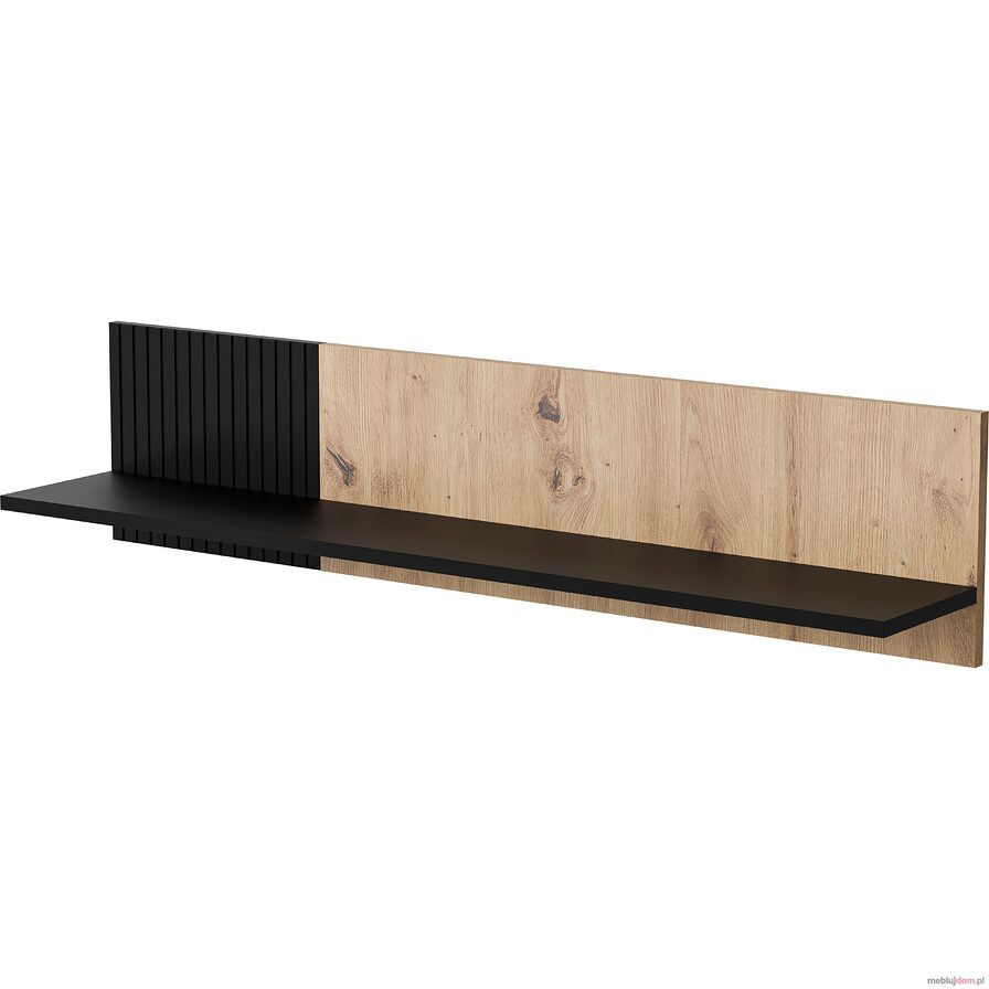 Półka ścienna MERCI 110 cm czarne ryflowania dąb artisan