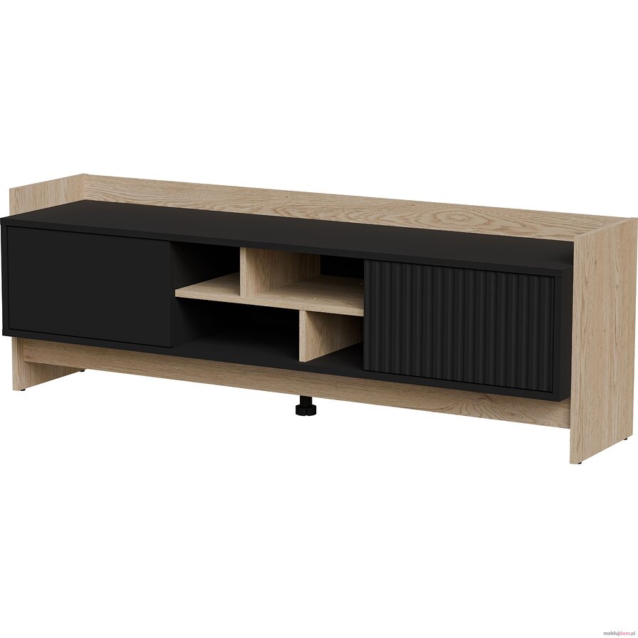 Szafka RTV PORTO 150 Cama Meble czarne ryflowane fronty