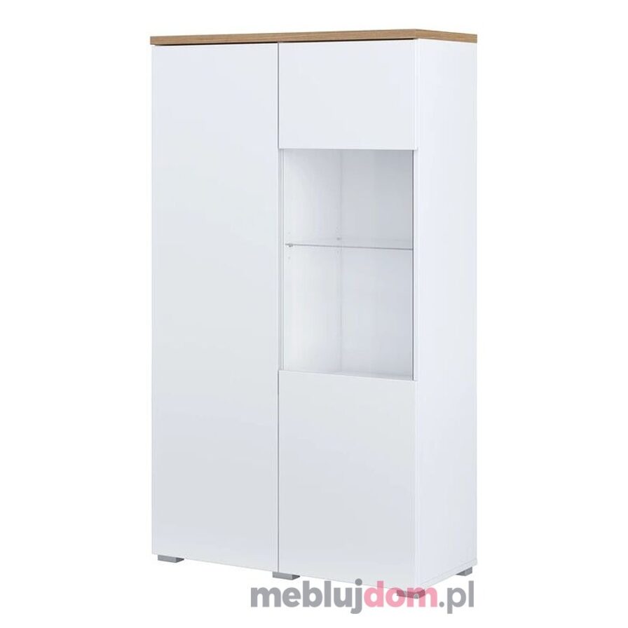 Biała witryna MODO 44 z blatem w odcieniu dębu mauvella