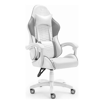 Fotel gamingowy HC-1000 Grey White Szaro-biały Ekoskóra 