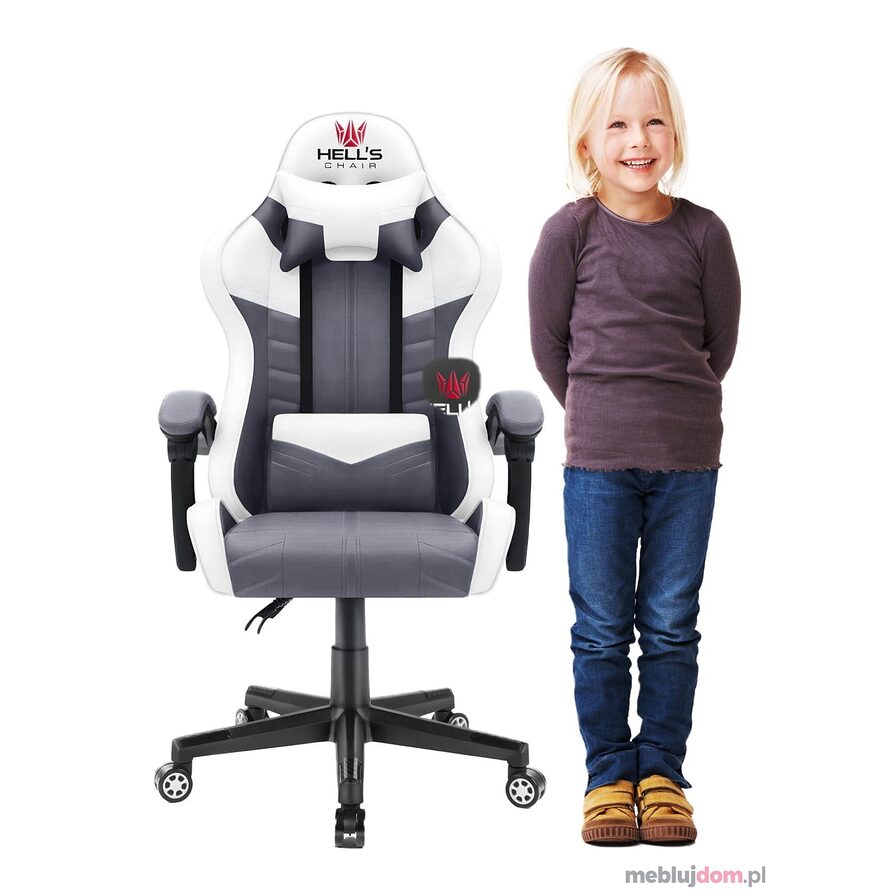 Fotel gamingowy HC- 1004 KIDS Tkanina + Ekoskóra biało - szary kolor