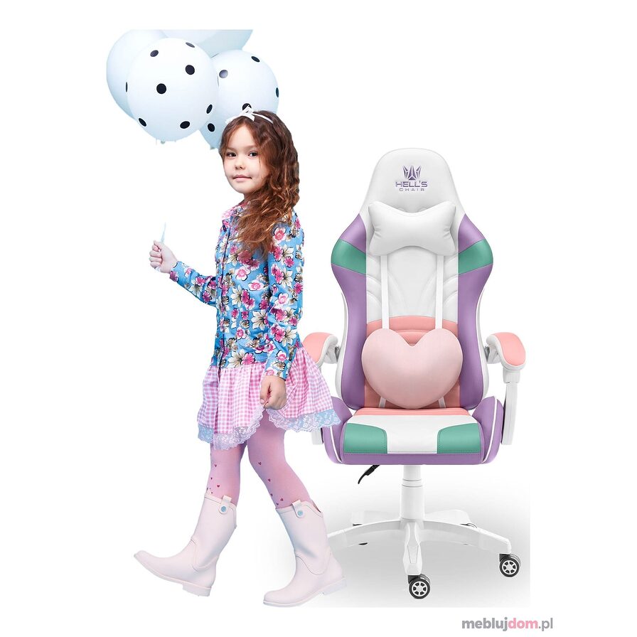 Fotel gamingowy Rainbow KIDS 2.0 Ekoskóra Różowy + Fioletowy + Biały