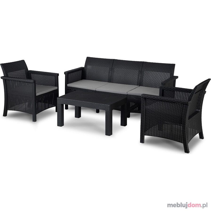 Zestaw czarnych mebli ogrodowych SAVIO fotela sofa i stolik