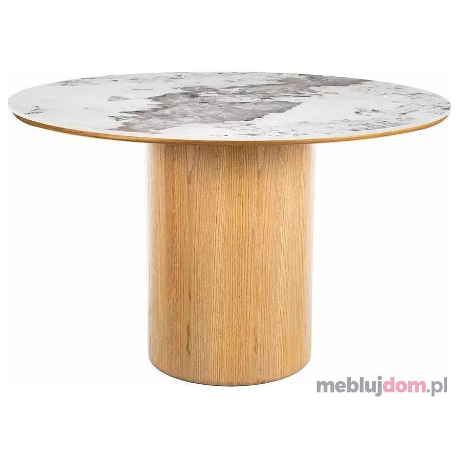 Okrągły stół RONDO CERAMIC Signal w odcieniu biały połysk Pandoro + dąb