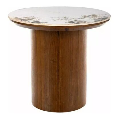 Ława RONDO CERAMIC 45 Signal w odcieniu białego połysku pandoro na orzechowej podstawie