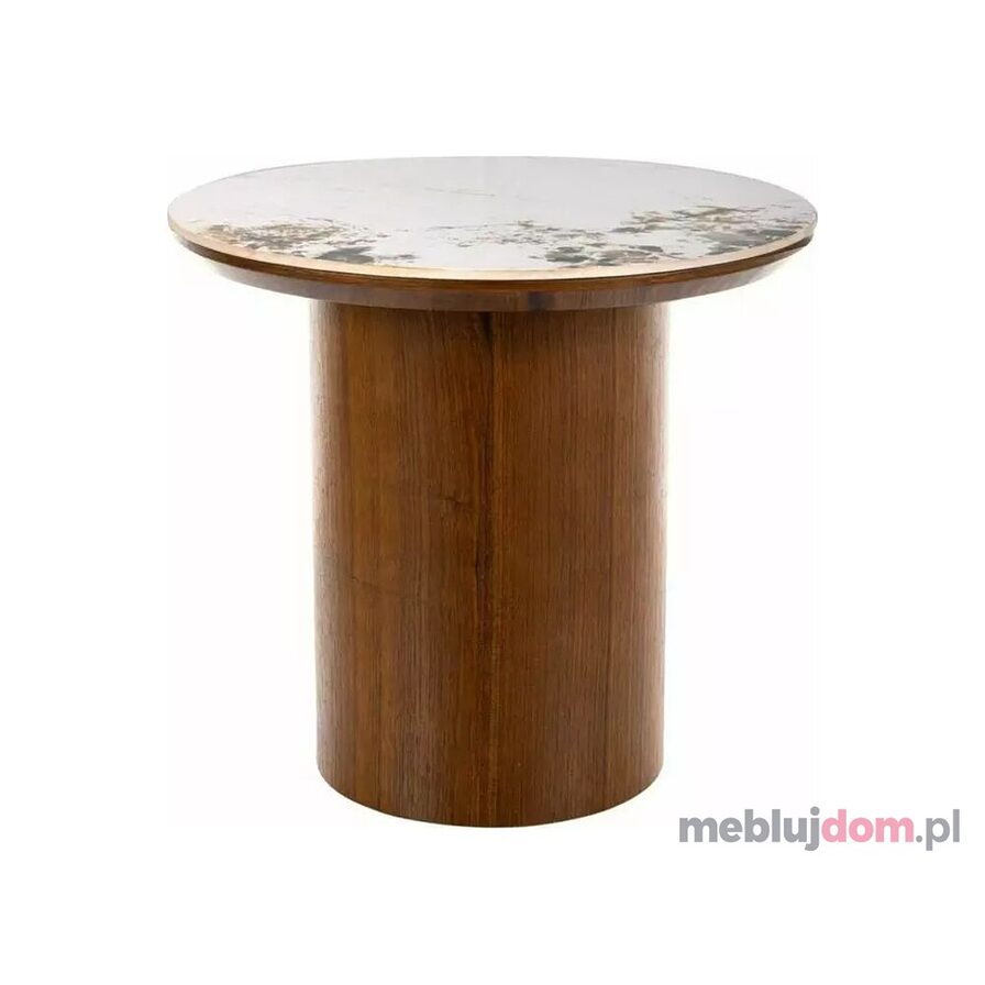 Ława RONDO CERAMIC 45 Signal w odcieniu białego połysku pandoro na orzechowej podstawie