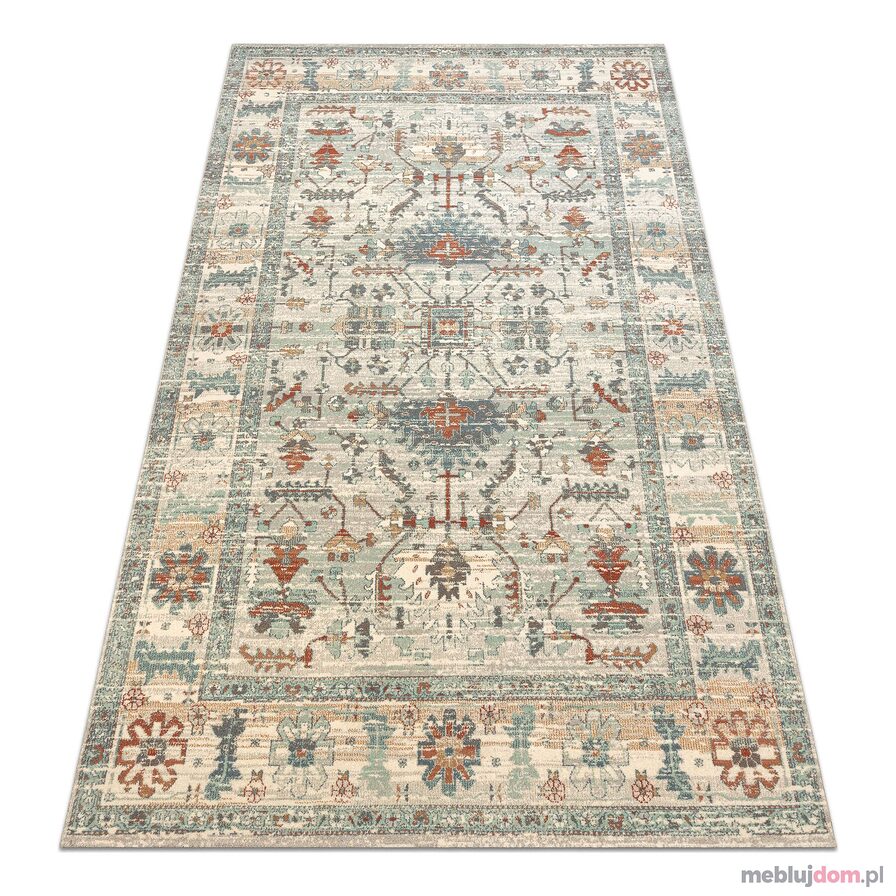 Dywan SOHO 477.09.LA100 wełniany OSTA - Boho, ramka naturalny beż / zielony