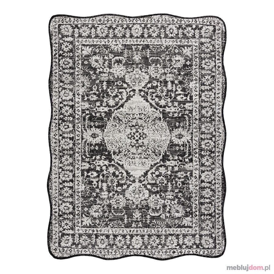 Dywan ORGANIC 2762 sizal Ornament, ramka czarny / ecru - nowoczesny nieregularny kształt