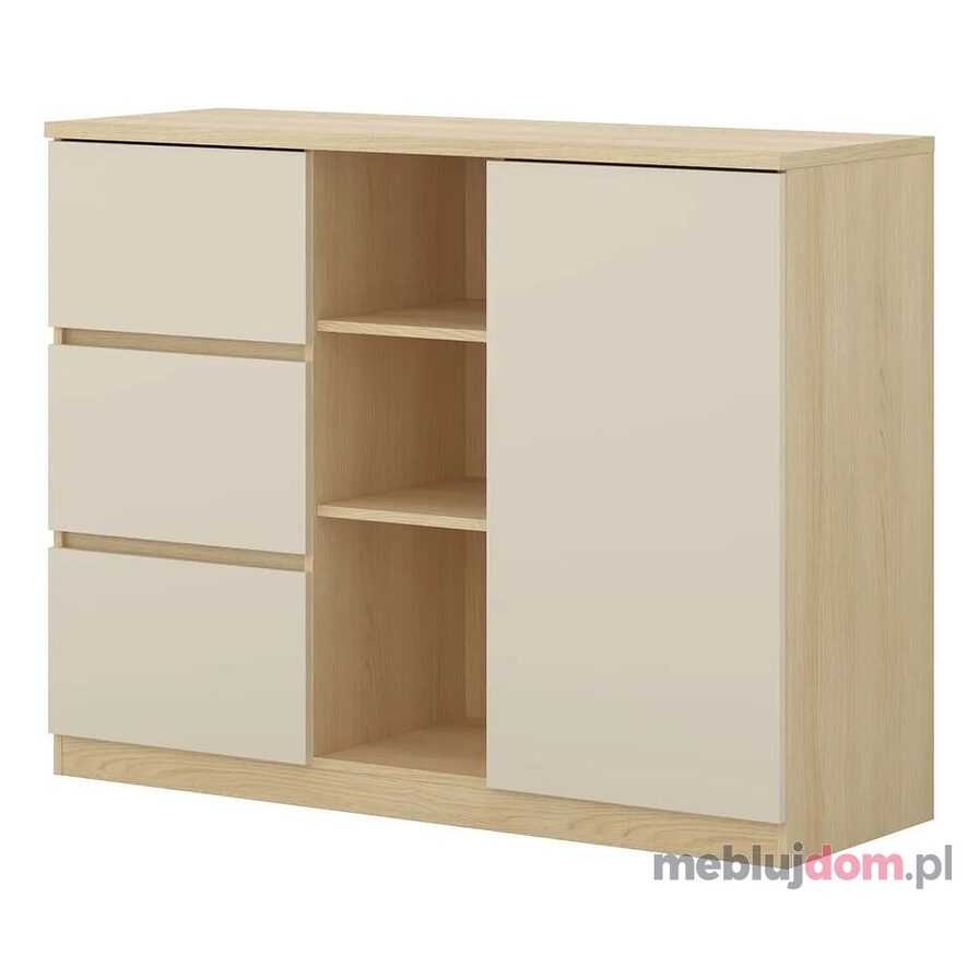 Komoda TERRA 27 w odcieniu dębu lindberg i beżu piaskowego
