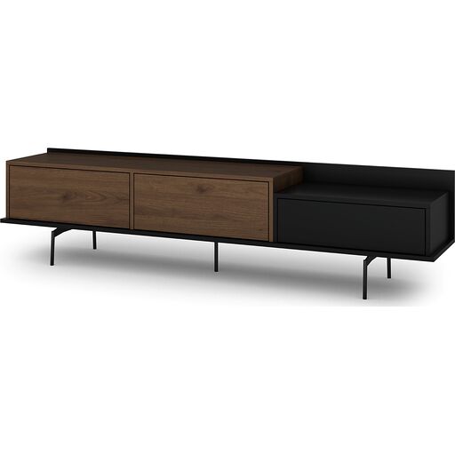 Szafka RTV Zenar 200 cm z metalowymi nogami i szufladą - orzech elegant / czarny