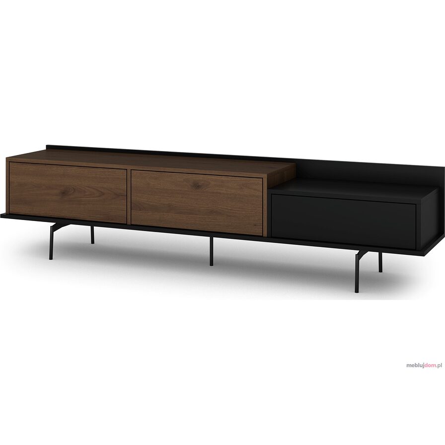Szafka RTV Zenar 200 cm z metalowymi nogami i szufladą - orzech elegant / czarny