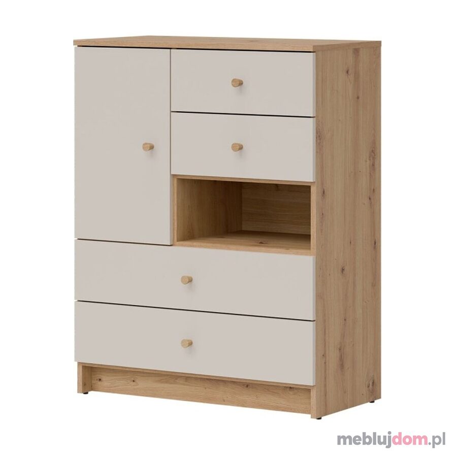 Jednodrzwiowa komoda TIMO TM03 z szufladami i otwartą wnęką / dąb artisan + kaszmir
