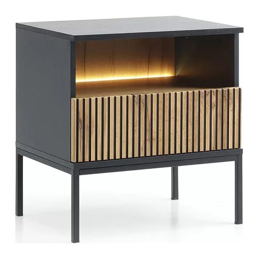 Szafka nocna BOGALO 54 z led, czarny + dąb wotan