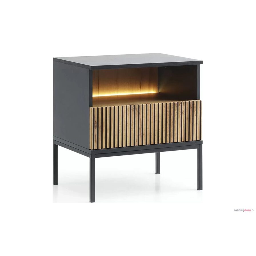 Szafka nocna BOGALO 54 z led, czarny + dąb wotan
