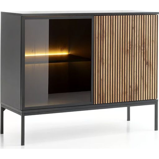 Komoda BOGALO 104 z led w odcieniu czarny + dąb wotan