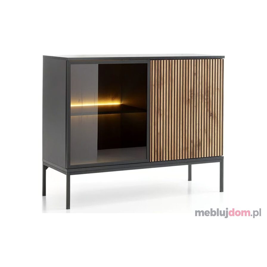 Komoda BOGALO 104 z led w odcieniu czarny + dąb wotan