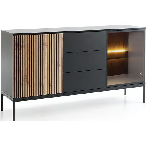 Komoda BOGALO 154 z led, czarny + dąb wotan