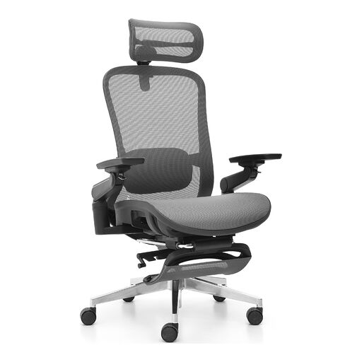 Fotel biurowy ergonomiczny HC-1057 PRO z funkcją masażu i podnóżkiem Grey Black Szary Czarny