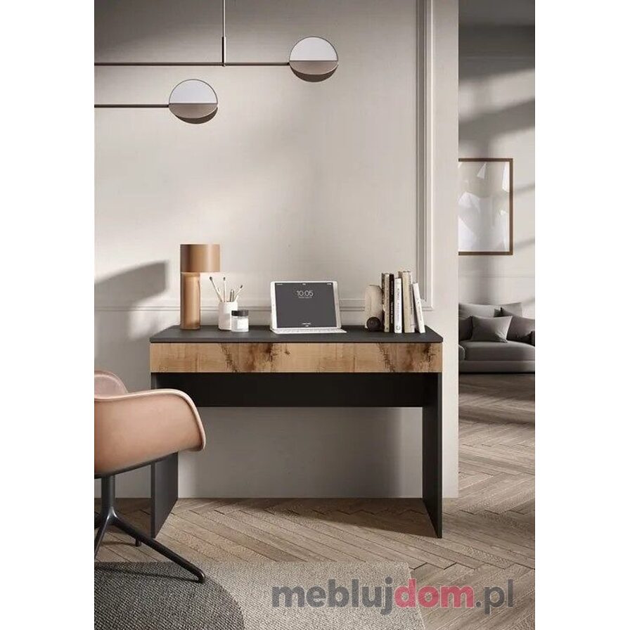 Biurko z szufladą SMILE 110 czarny mat + klon pero