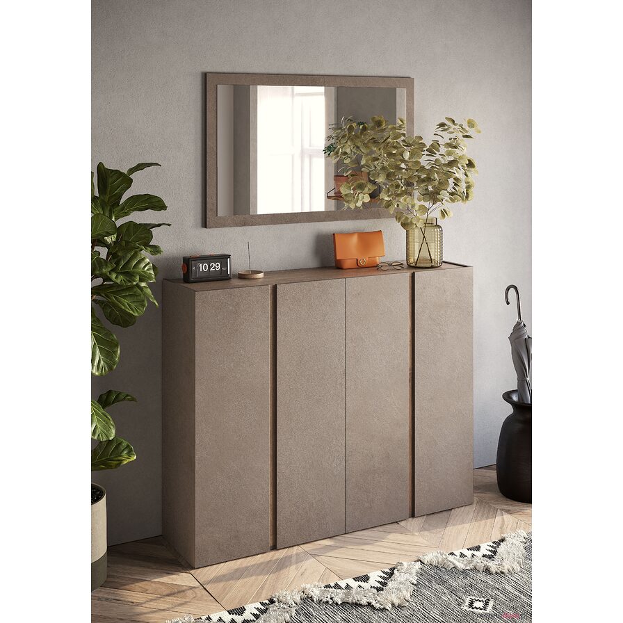 Szafka na buty FRAME 4D czterodrzwiowa w kolorze szarobrązowy + dąb mercure