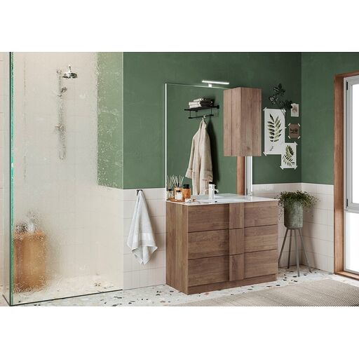Szafka łazienkowa z umywalką ceramiczna JUPITER T100 w odcieniu dąb mercure 