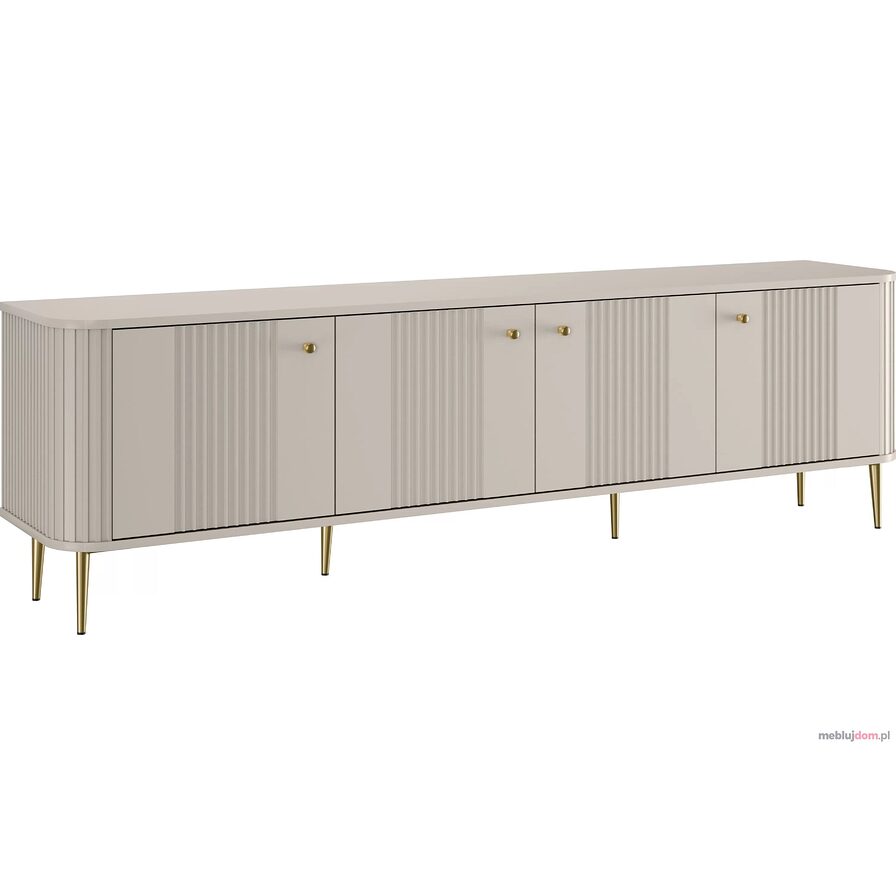 Szafka RTV VESPER GOLD 187 4D w kolorze kaszmir, złote uchwyty