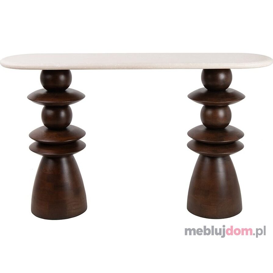 Konsola RONDA 130 MaMaison drewno mango brązowe + beżowy marmur